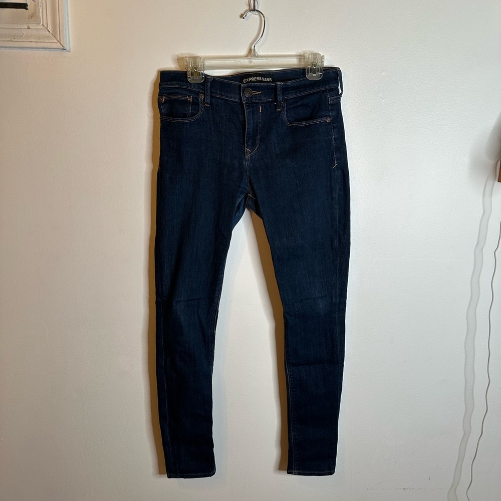 Express Women's Dark Blue Skinny Jeans leggings midrise sz 8r